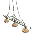 68"L Tiffany Jeweled Peacock Georgia Scroll 3 Lt Island Pendant