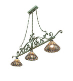 68"L Tiffany Jeweled Peacock Georgia Scroll 3 Lt Island Pendant