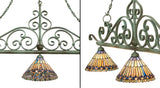 68"L Tiffany Jeweled Peacock Georgia Scroll 3 Lt Island Pendant