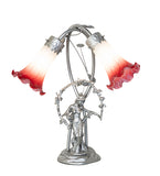 16"H Pink/White Tiffany Pond Lily 2 Lt Trellis Girl Accent Lamp