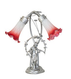 16"H Pink/White Tiffany Pond Lily 2 Lt Trellis Girl Accent Lamp