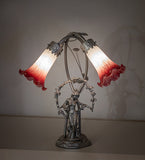 16"H Pink/White Tiffany Pond Lily 2 Lt Trellis Girl Accent Lamp