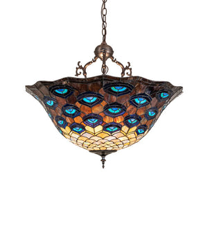 28"W Tiffany Peacock Inverted Pendant