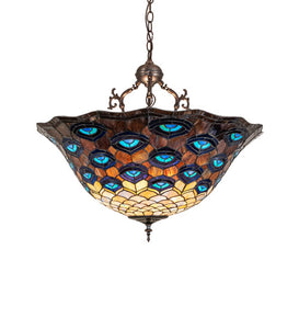 28"W Tiffany Peacock Inverted Pendant