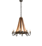 27"W Barrel Stave Madera 8 Lt Chandelier