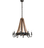 27"W Barrel Stave Madera 8 Lt Chandelier