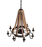 27"W Barrel Stave Madera 8 Lt Chandelier