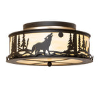 18"W Wolf on the Loose Flush Mount