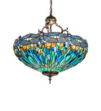 22"W Tiffany Hanging Head Dragonfly Inverted Pendant