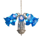 24"W Blue Tiffany Pond Lily 12 Lt Chandelier