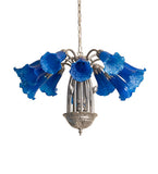 24"W Blue Tiffany Pond Lily 12 Lt Chandelier
