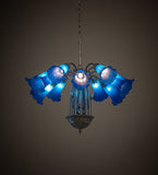 24"W Blue Tiffany Pond Lily 12 Lt Chandelier