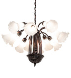 24"W White Tiffany Pond Lily 12 Lt Chandelier