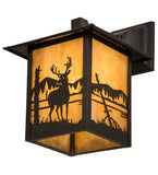 9"Sq Seneca Deer at Lake Solid Mount Outdoor Wall Sconce