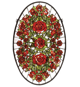 22"W X 35"H Oval Rose Garden Stained Glass Window