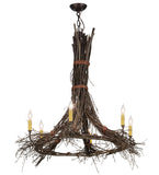 36"W Rustic Twigs 6 Lt Chandelier