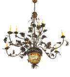 63"W Tiffany Greenbriar Oak 9 Arm Lodge Chandelier