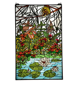 30"W X 48"H Woodland LilyPond Stained Glass Window