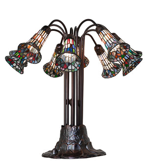 24"H Stained Glass Multicolored Pond Lily 10 Lt Table Lamp