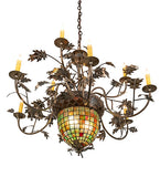 39"W Greenbriar Oak 9 Arm Tiffany Lodge Chandelier