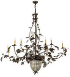 63"W Tiffany Greenbriar Oak 9 Arm Lodge Chandelier