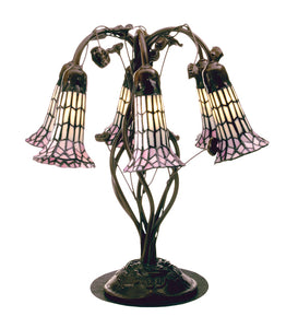 19"H Pond Lily White & Pink 6 Lt Tiffany Victorian Table Lamp