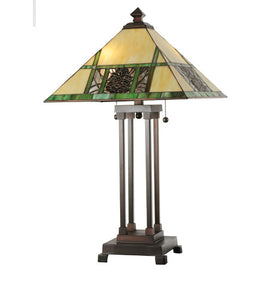 25"H Pinecone Ridge Tiffany Lodge Table Lamp