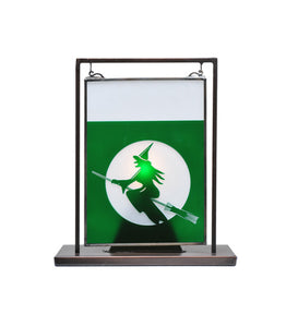 6"W X 9"H Witch On Broom Etched Lighted Mini Tabletop Window