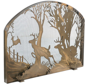 39.5"W X 30"H Deer On The Loose Arched Metal Fireplace Screen