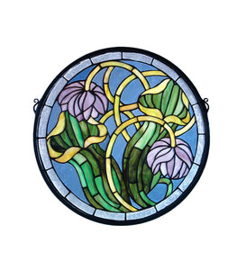 17"W X 17"H Pitcher Plant Medallion Floral Stained Glass Window