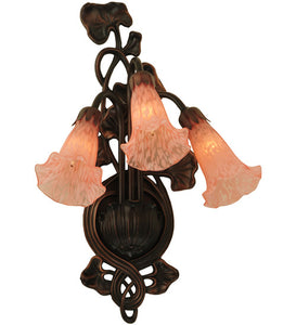 10.5"W Pink Pond Lily 3 Lt Victorian Wall Sconce