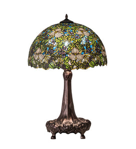 31"H Trillium & Violet Stained Glass Table Lamp