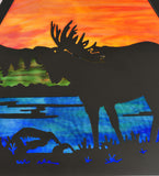 24"Sq Moose at Lake Wildlife Rustic Lodge Pendant