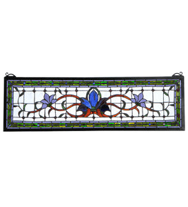 33"W X 10"H Fairytale Floral Stained Glass Transom Window
