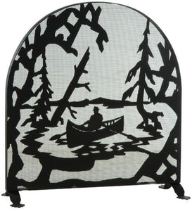 35"W X 34.5"H Canoe At Lake Arched Metal Fireplace Screen