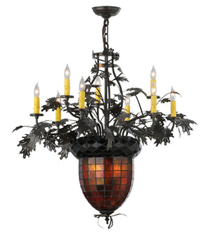34"W Greenbriar Oak 9 Arm Chandelier