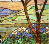 29"W X 40"H Tiffany Magnolia & Iris Stained Glass Window