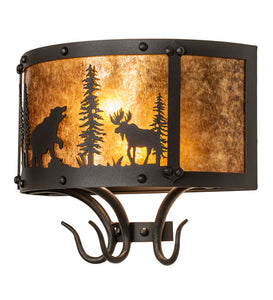 13.5"W Wildlife At Pine Lake Rustic Lodge Wall Sconce