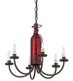 18"W Tuscan Vineyard Frosted Red 6 Lt Wine Bottle Chandelier | Smashing Stained Glass & Lighting
