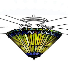17"W Tiffany Jeweled Peacock Fan Light Shade