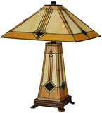 23"H Diamond Mission Lighted Base Stained Glass Table Lamp