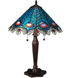 23"H Peacock Feather Lace Stained Glass Table Lamp