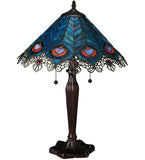 23"H Peacock Feather Lace Stained Glass Table Lamp