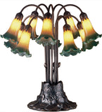 22"H Amber/Green Pond Lily 10 Lt Table Lamp