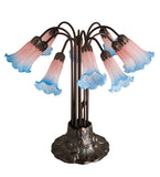 22"H Pink/Blue Pond Lily 10 Lt Floral Table Lamp