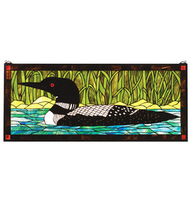 40"W X 17"H Wildlife Loon Stained Glass Window