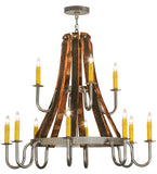 44"W Barrel Stave Madera 12 Lt Two Tier Lodge Chandelier