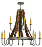 44"W Barrel Stave Madera 12 Lt Two Tier Lodge Chandelier