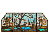 72"W X 30"H Moose At Lake 3 Panel Stained Glass Window