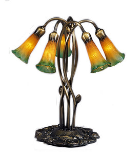 16.5"H Amber/Green Pond Lily 5 Lt Tiffany Accent Lamp